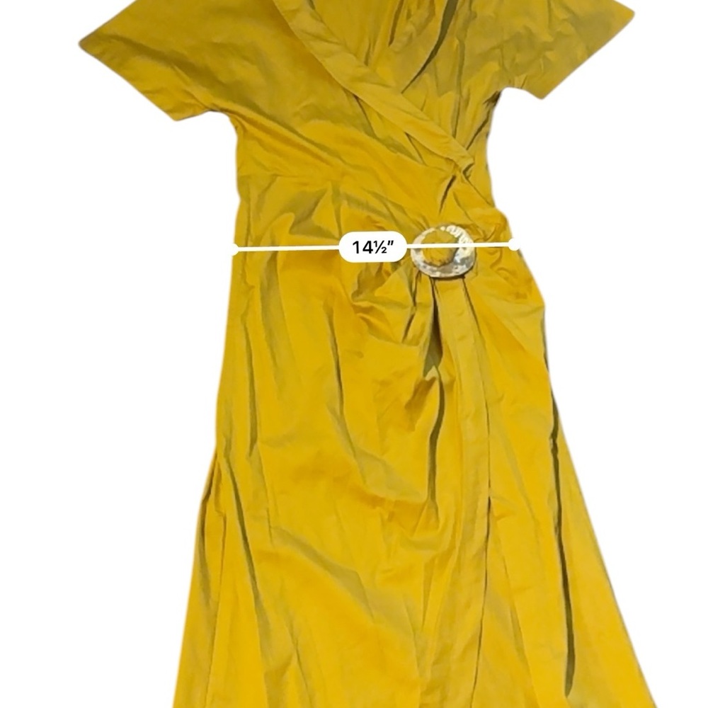 Cult Gaia Calista Short Sleeve Faux Wrap Midi Dress‎ in Tumeric Gold Yellow Sz 2 - Picture 11 of 12